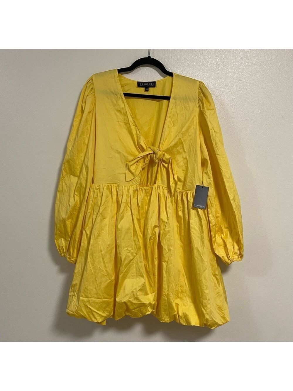 Eloquii Dress Women’s Size 16 Yellow Bubble hem Puff Sleeve Mini Dress NWT